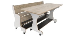 Hoogzit tafel L150 x B64 cm wit met Grey craft oak met bank Tangara Groothandel voor de Kinderopvang Kinderdagverblijfinrichting